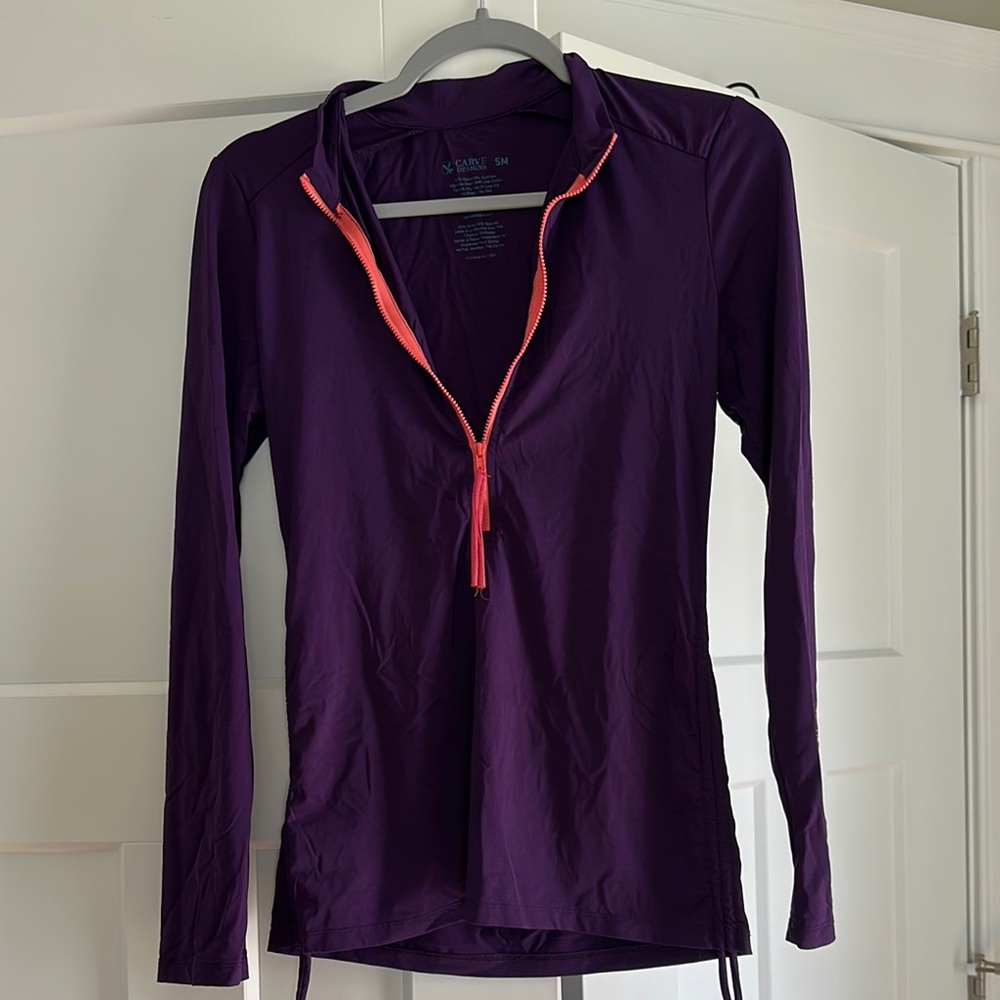 Carve Designs Purple Long Sleeve Rash Guard with Orange Zipper